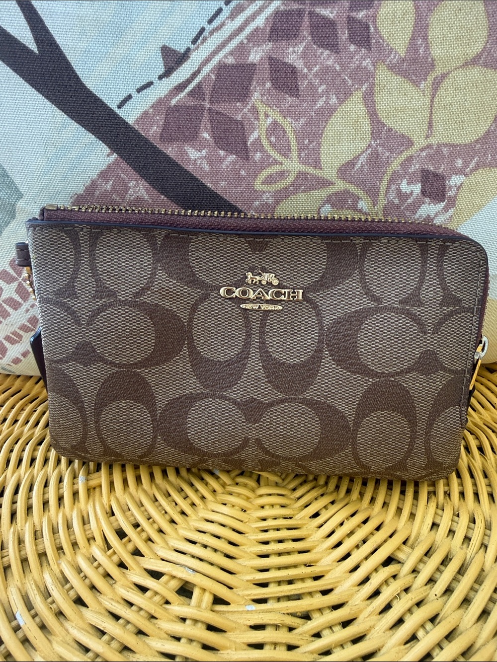 Coach Brown Signature Logo Zip Pouch